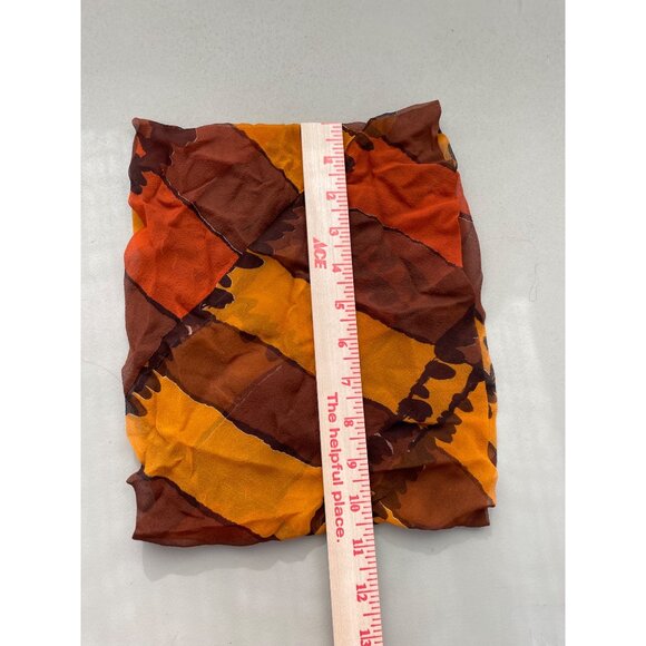 Vintage Infinity Loop Silk Scarf Square Wrap Bandana Lightweight Gold & Brown - Picture 3 of 3